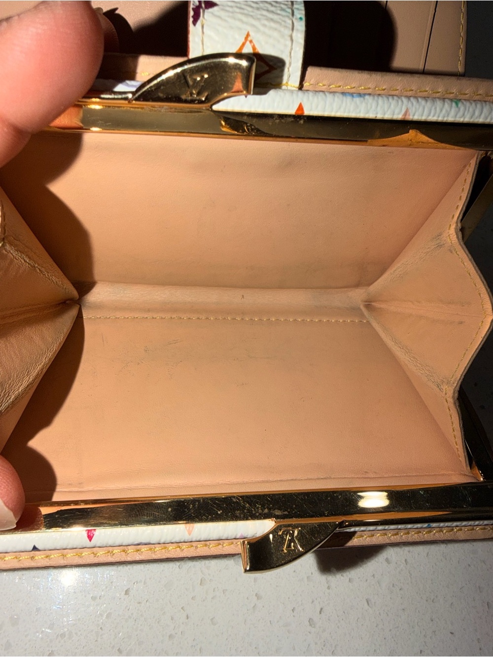 Louis Vuitton White Multicolor Monogram Compact Frame Wallet with Gold Hardware